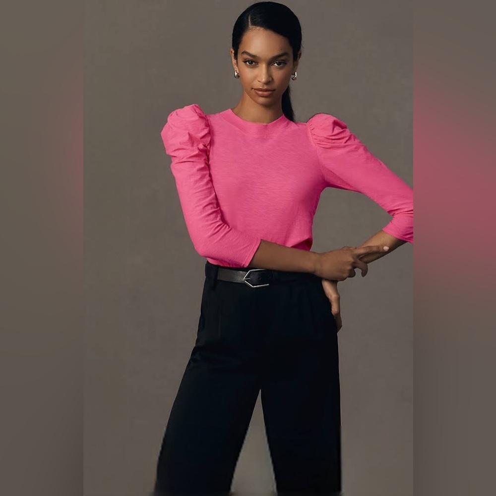 NATION LTD Hot pink Puff-Sleeve Mock-Neck Top Size Medium